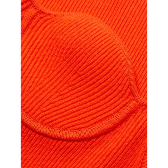 Helmut Lang M Contour Ribbed Knit Dress $395 Off Shoulder Long Sleeve Orange - Picture 12 of 12